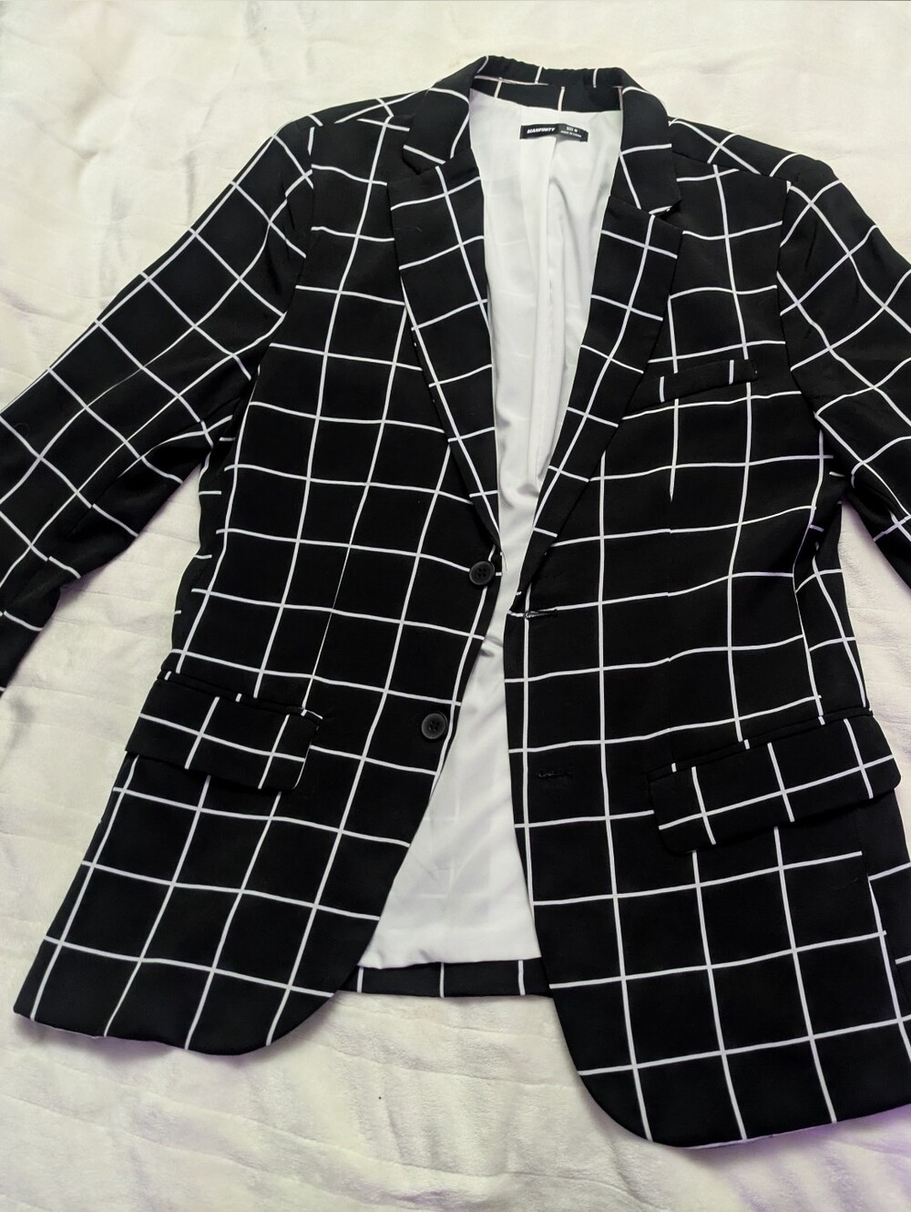 Men's Medium Manfinity Black Windowpane Blazer with White Grid